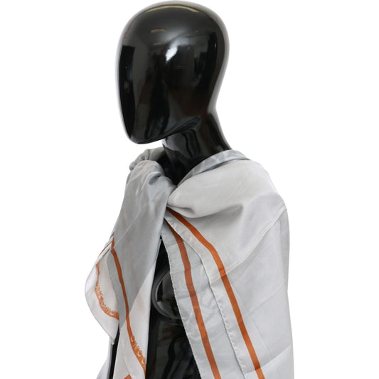 Costume National Elegant Silk Floral Scarf Silk Wrap Shawls Costume National Gray