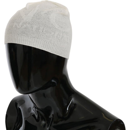 Costume National Beanie White Wool Blend Branded Hat