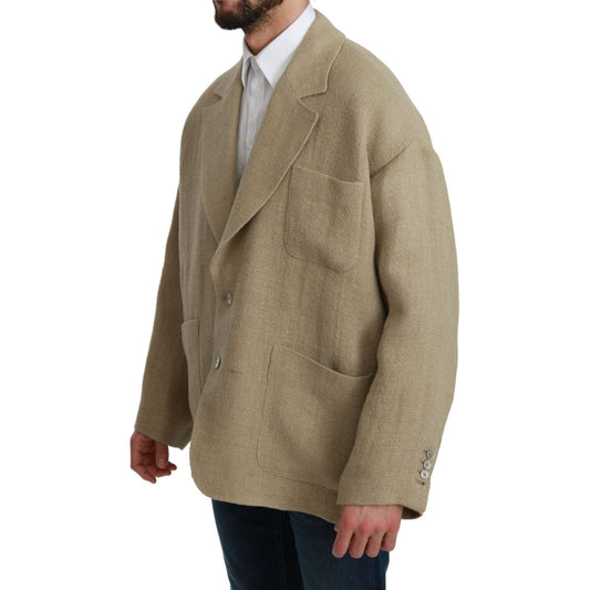Dolce & Gabbana Chic Beige Jute Single-Breasted Blazer Dolce & Gabbana Dim Gray