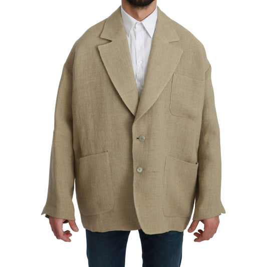 Dolce & Gabbana Chic Beige Jute Single-Breasted Blazer Dolce & Gabbana Rosy Brown