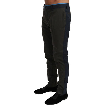 Dolce & Gabbana Blue Gray Stripes Trouser Cotton Pants