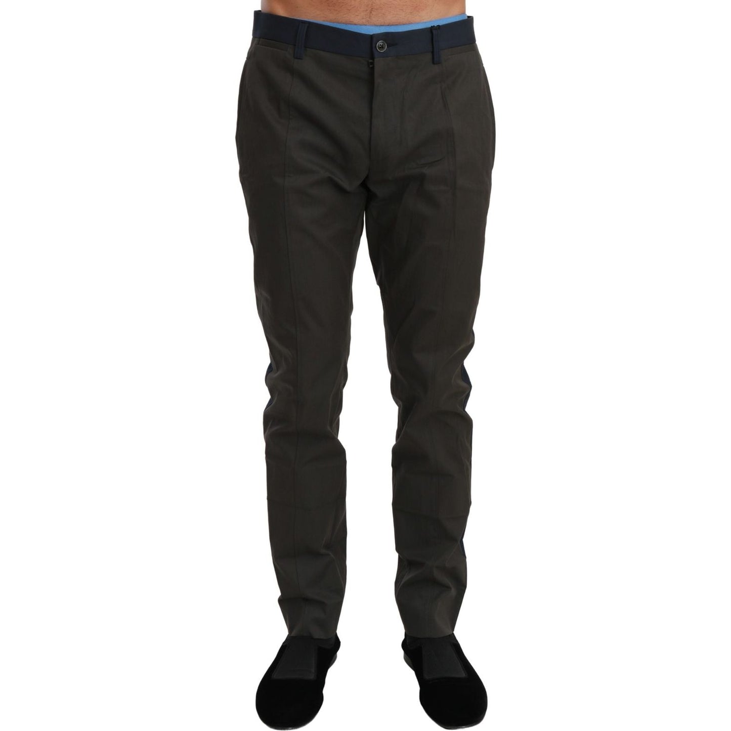 Dolce & Gabbana Blue Gray Stripes Trouser Cotton Pants