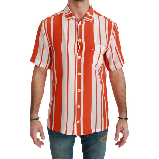 Dolce & Gabbana Elegant Striped Silk Shirt - White & Orange Dolce & Gabbana Sienna