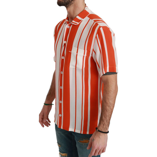 Dolce & Gabbana Elegant Striped Silk Shirt - White & Orange Dolce & Gabbana Brown