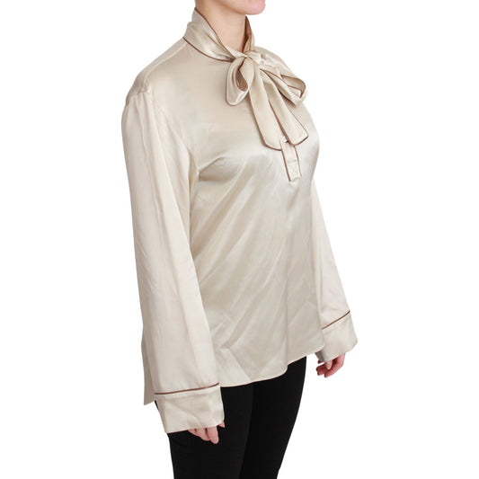 Dolce & Gabbana Elegant Beige Silk Satin Blouse with QUEEN Embroidery Dolce & Gabbana Light Gray