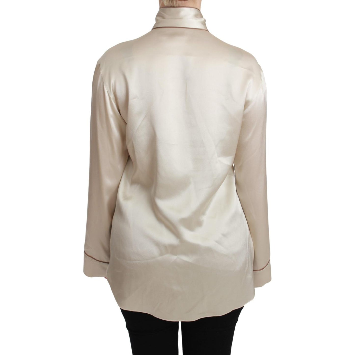 Dolce & Gabbana Beige Sleeve Top Queen Silk Satin Blouse
