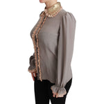 Dolce & Gabbana Gray Silk Gold Sequin Lace Blouse Shirt TSH4664-44