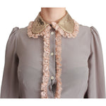 Dolce & Gabbana Gray Silk Gold Sequin Lace Blouse Shirt TSH4664-44