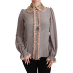 Dolce & Gabbana Gray Silk Gold Sequin Lace Blouse Shirt TSH4664-44