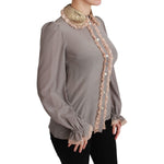Dolce & Gabbana Gray Silk Gold Sequin Lace Blouse Shirt TSH4664-44