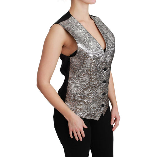 Dolce & Gabbana Elegant Silver Sleeveless Brocade Vest Dolce & Gabbana Rosy Brown