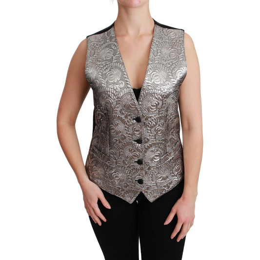 Dolce & Gabbana Elegant Silver Sleeveless Brocade Vest Dolce & Gabbana Rosy Brown