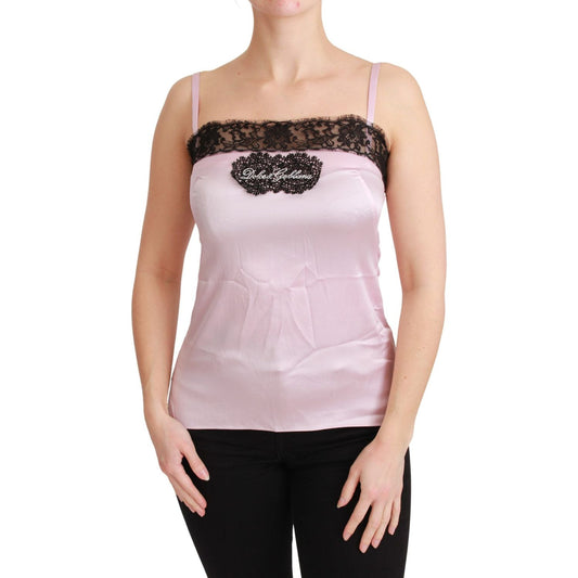 Dolce & Gabbana Elegant Silk Lace Detail Tank Top Dolce & Gabbana Gray