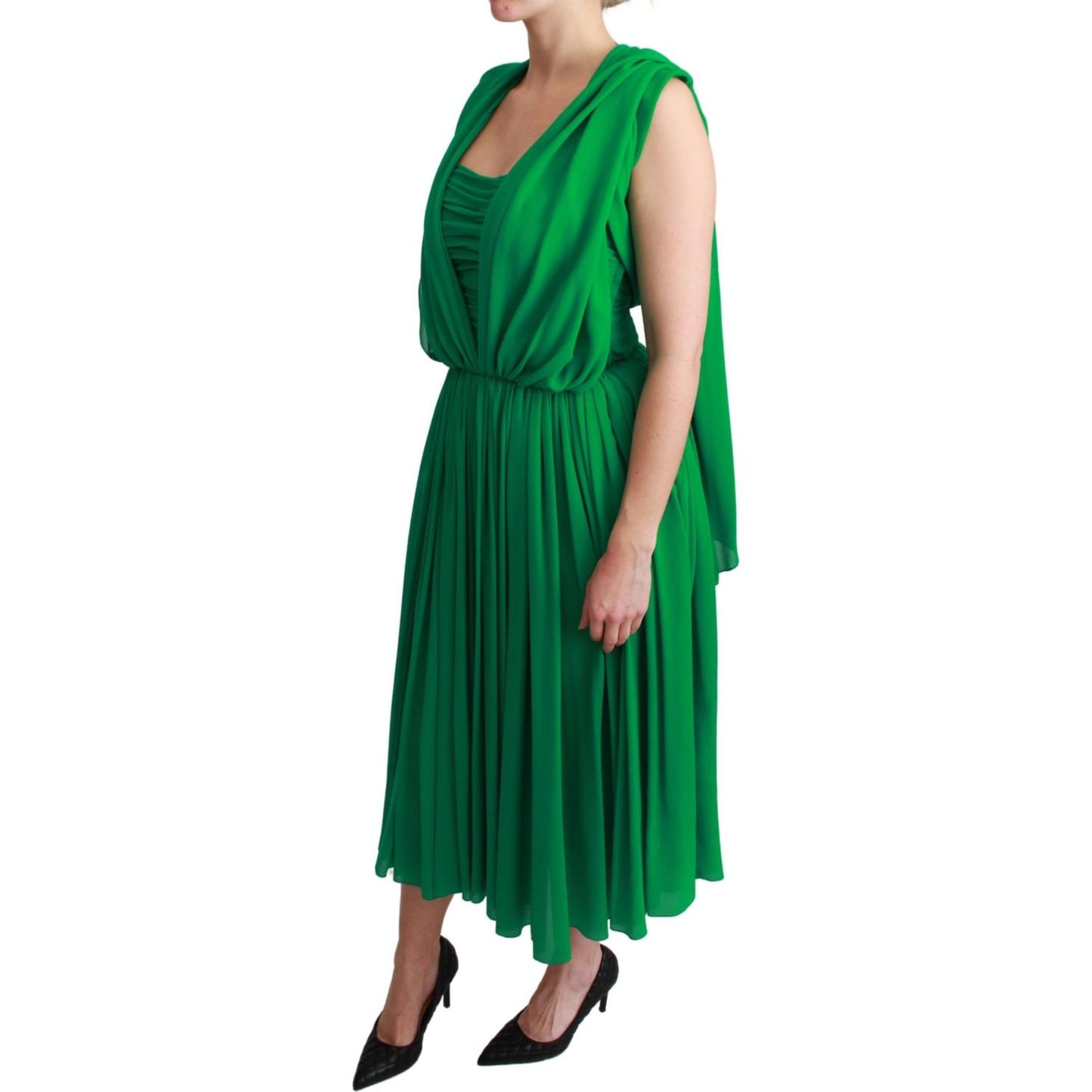 Dolce & Gabbana 100% Silk Green Sleeveless Pleated Maxi Dress