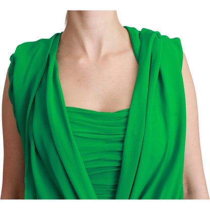 Dolce & Gabbana 100% Silk Green Sleeveless Pleated Maxi Dress