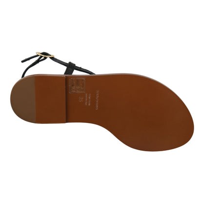 Dolce & Gabbana Black Leather Coins Flip Flops Sandals Shoes