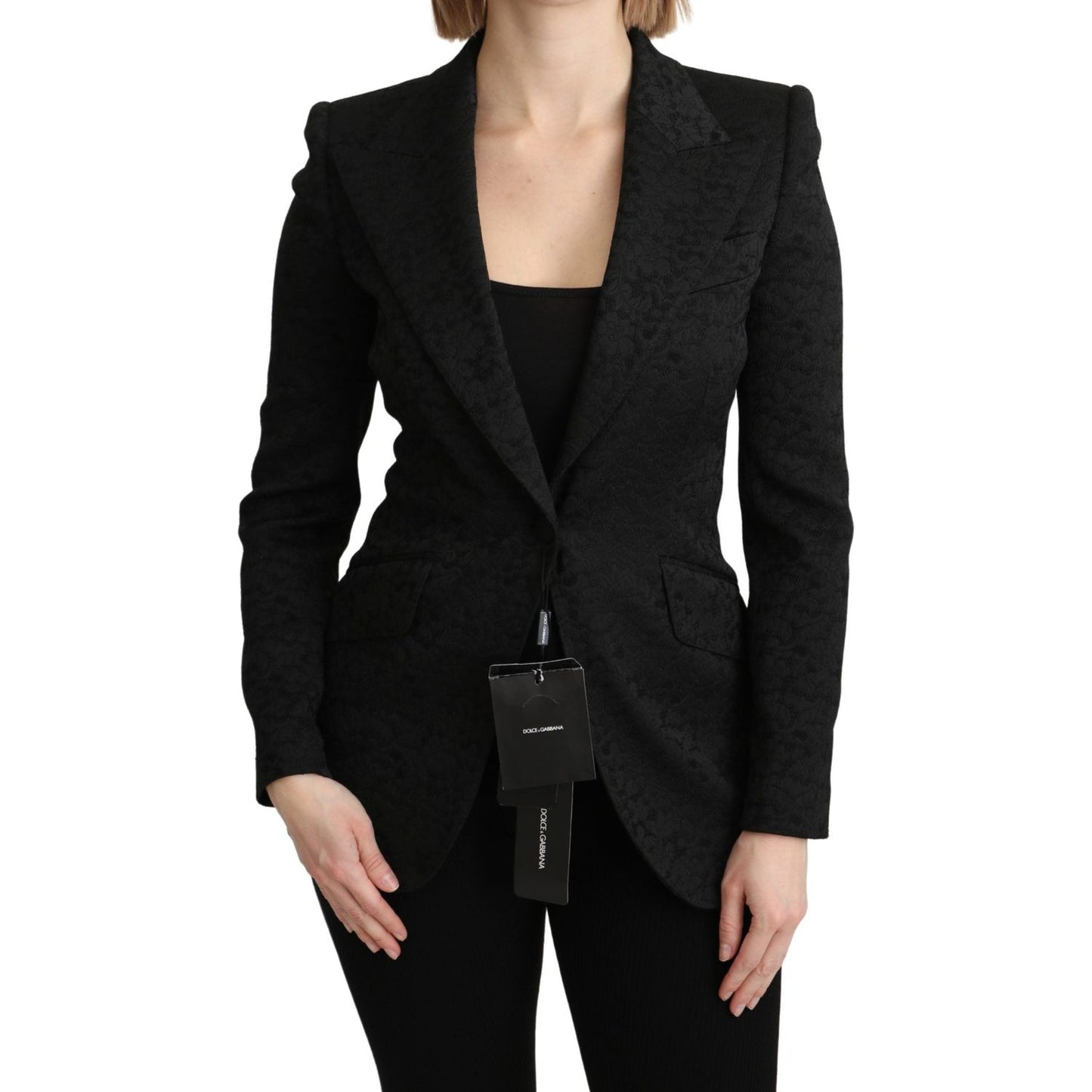 Dolce & Gabbana Black Brocade Single Breasted Blazer Jacket
