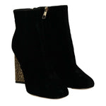 Dolce & Gabbana Black Velvet Crystal Square Heels Shoes
