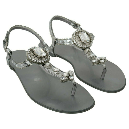 Dolce & Gabbana Elegant Silver Flats with Crystal Embellishments Dolce & Gabbana Dim Gray