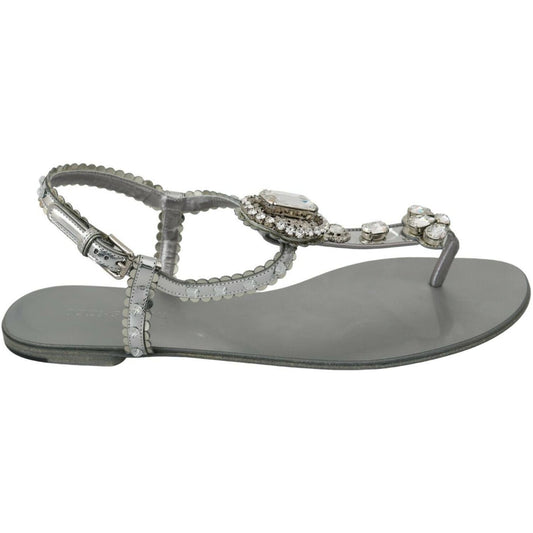 Dolce & Gabbana Elegant Silver Flats with Crystal Embellishments Dolce & Gabbana Slate Gray