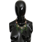 Dolce & Gabbana Green Leaves Gold Brass Crystal Flower Pendant Necklace Necklace