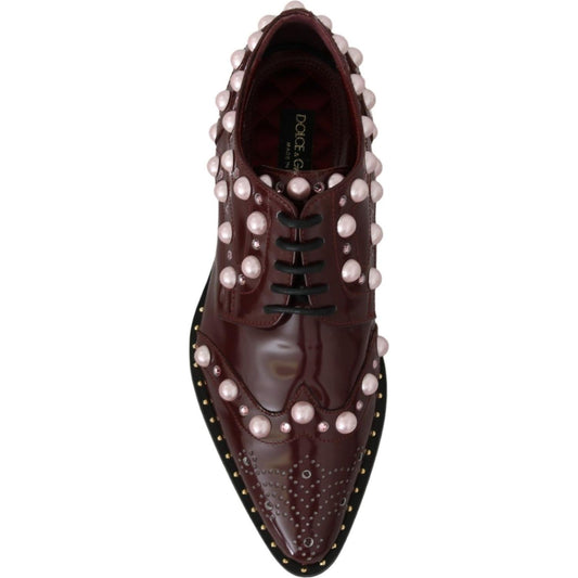Dolce & Gabbana Elegant Bordeaux Lace-Up Flats with Pearls and Crystals Dolce & Gabbana Dark Slate Gray