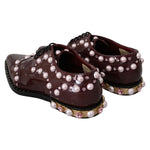 Dolce & Gabbana Bordeaux Leather Crystal Pearls Formal Shoes