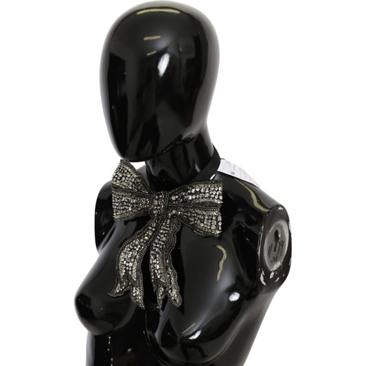 Dolce & Gabbana Elegant Silver Silk Bowtie Necklace Dolce & Gabbana Black