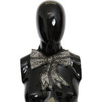 Dolce & Gabbana Silver Crystal Beaded Sequined 100% Silk Catwalk Necklace Bowtie Necklace