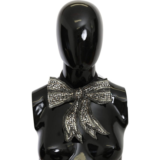 Dolce & Gabbana Elegant Silver Silk Bowtie Necklace Dolce & Gabbana Black