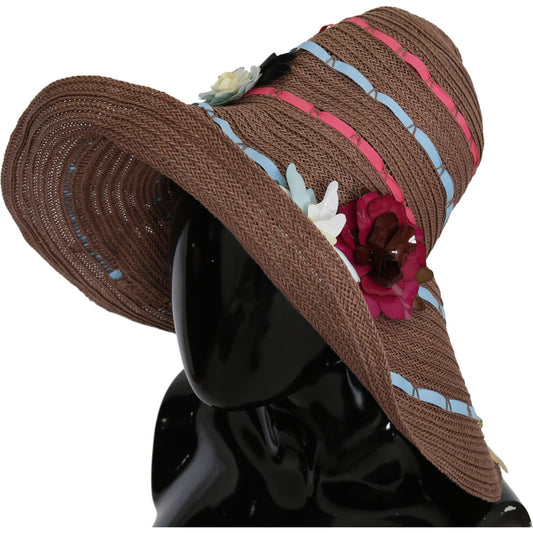 Dolce & Gabbana Elegant Floppy Straw Hat with Floral Accents Hat Dolce & Gabbana Dark Slate Gray