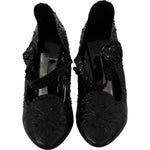 Dolce & Gabbana Black Floral Crystal CINDERELLA Heels Shoes