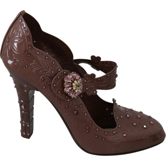 Dolce & Gabbana Brown Floral Crystal CINDERELLA Heels Shoes