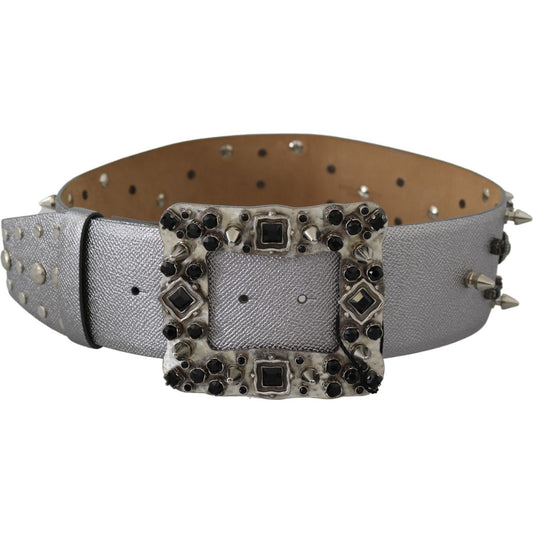 Dolce & Gabbana Stunning Silver Leather Crystal-Studded Belt Dolce & Gabbana Dim Gray