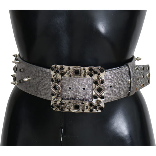 Dolce & Gabbana Stunning Silver Leather Crystal-Studded Belt Dolce & Gabbana Black
