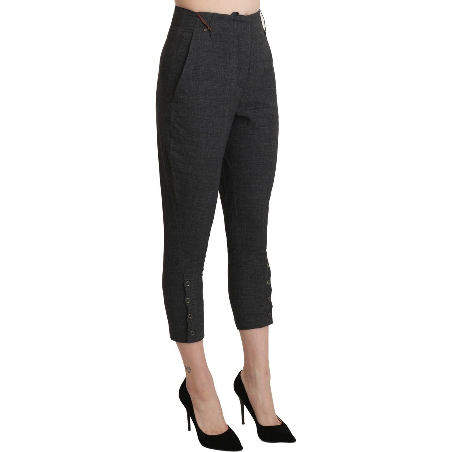 Ermanno Scervino Gray High Waist Capri Cropped Cotton Pants PAN71137-38