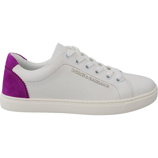 Dolce & Gabbana Chic White Leather Sneakers with Purple Accents WOMAN SNEAKERS Dolce & Gabbana Gray
