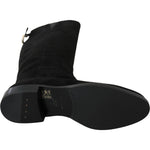 Dolce & Gabbana Black Suede Knee High Flat Boots Shoes