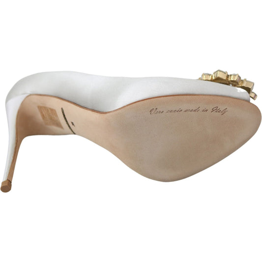 Dolce & Gabbana White Crystal Peep Toe Silk Blend Heels Dolce & Gabbana Rosy Brown