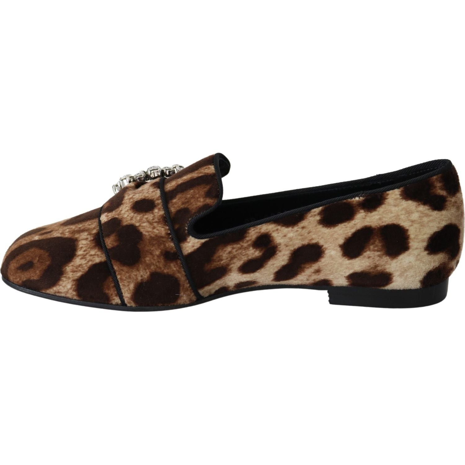 Dolce & Gabbana Brown Leopard Print Crystals Loafers Flats Shoes