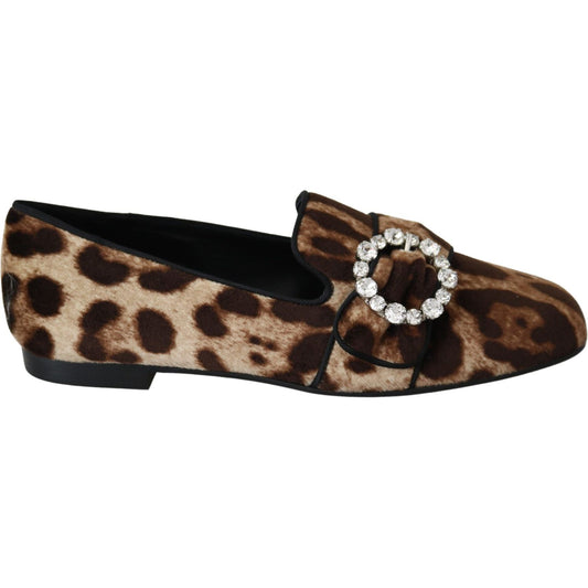 Dolce & Gabbana Leopard Print Crystal Embellished Loafers Dolce & Gabbana Tan