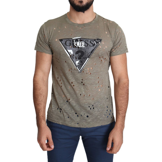 Guess Chic Brown Cotton Stretch T-Shirt Guess Dim Gray