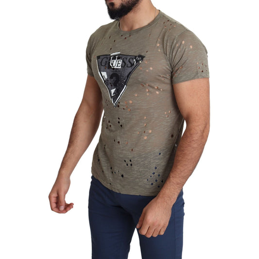 Guess Chic Brown Cotton Stretch T-Shirt Guess Dim Gray