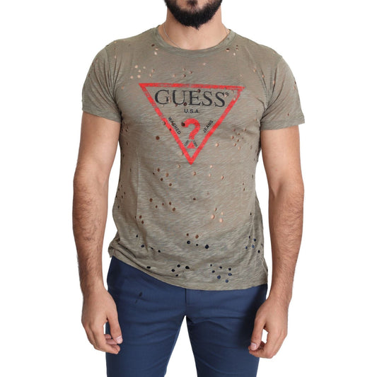 Guess Chic Brown Cotton Stretch Tee Guess Slate Gray