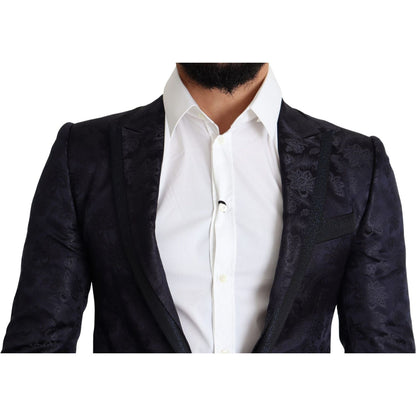 Dolce & Gabbana Blue Floral Jacquard Silk Coat MARTINI Blazer