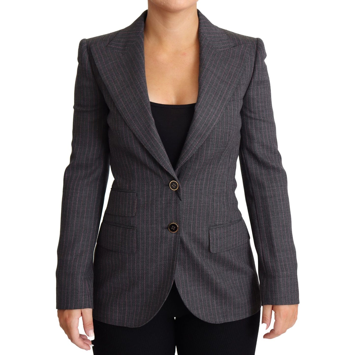Dolce & Gabbana Gray Single Breasted Fitted Blazer Wool Jacket