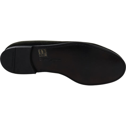 Dolce & Gabbana Elegant Green Velvet Loafers Dolce & Gabbana Black