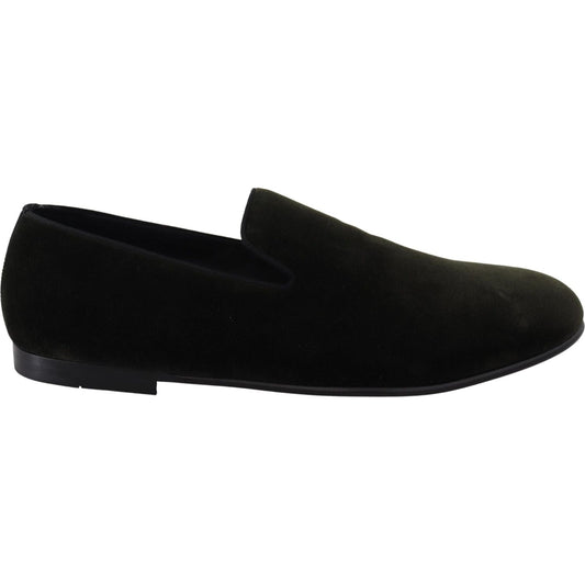 Dolce & Gabbana Elegant Green Velvet Loafers Dolce & Gabbana Black