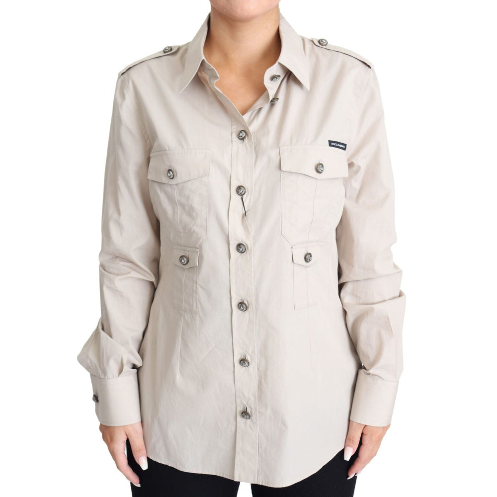 Dolce & Gabbana Beige Poplin Safari Fitted Pocket Shirt Top