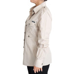 Dolce & Gabbana Beige Poplin Safari Fitted Pocket Shirt Top